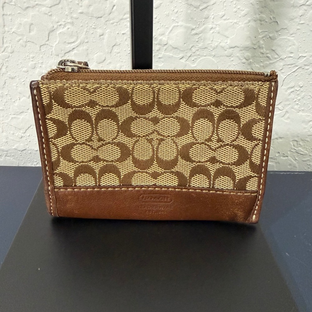 Coach Signature C Jacquard Coin Key Pouch Y2K Preppy Monogram Wallet
